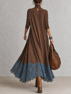 PIERA | Vestido largo de efecto ante con bajo de encaje