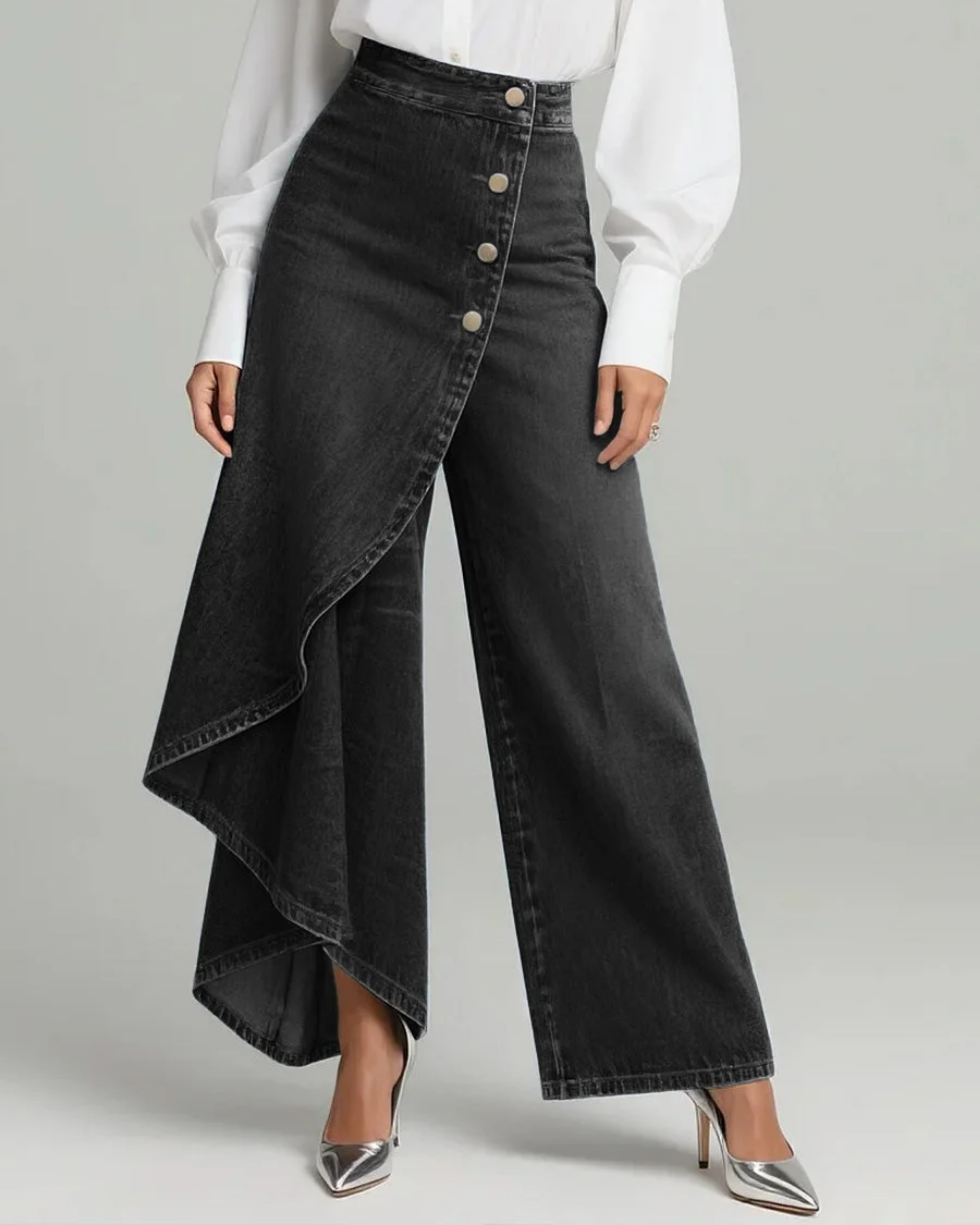 Paula - Pantalón Vaquero Cruzado de Cintura Alta