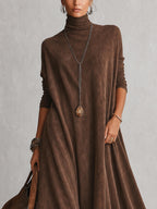 PIERA | Vestido largo de efecto ante con bajo de encaje