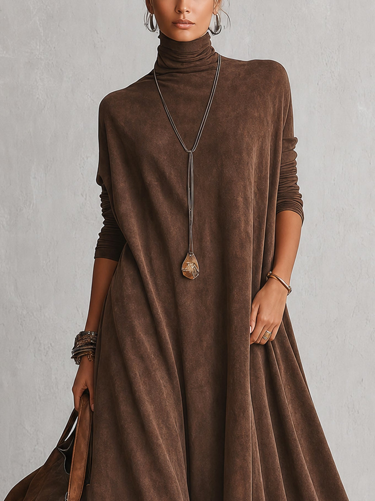 PIERA | Vestido largo de efecto ante con bajo de encaje