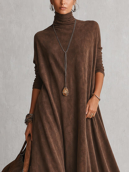 PIERA | Vestido largo de efecto ante con bajo de encaje