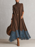 PIERA | Vestido largo de efecto ante con bajo de encaje