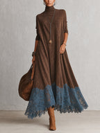 PIERA | Vestido largo de efecto ante con bajo de encaje