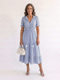 Dakota | Vestido midi a capas a rayas de manga corta