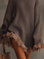 Gabriela - Vestido jersey de punto cálido con cuello alto y volantes