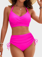 Womens High Waisted Bikini Sets Drawstring Tummy Control Swimsuits Crisscross Tie Back Bathing Suit