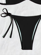 Women’s Halter Tie-Back Plain High-Cut Two-Piece Bikini for Summer Beach