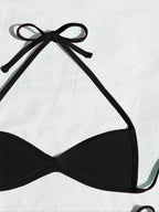 Women’s Halter Tie-Back Plain High-Cut Two-Piece Bikini for Summer Beach