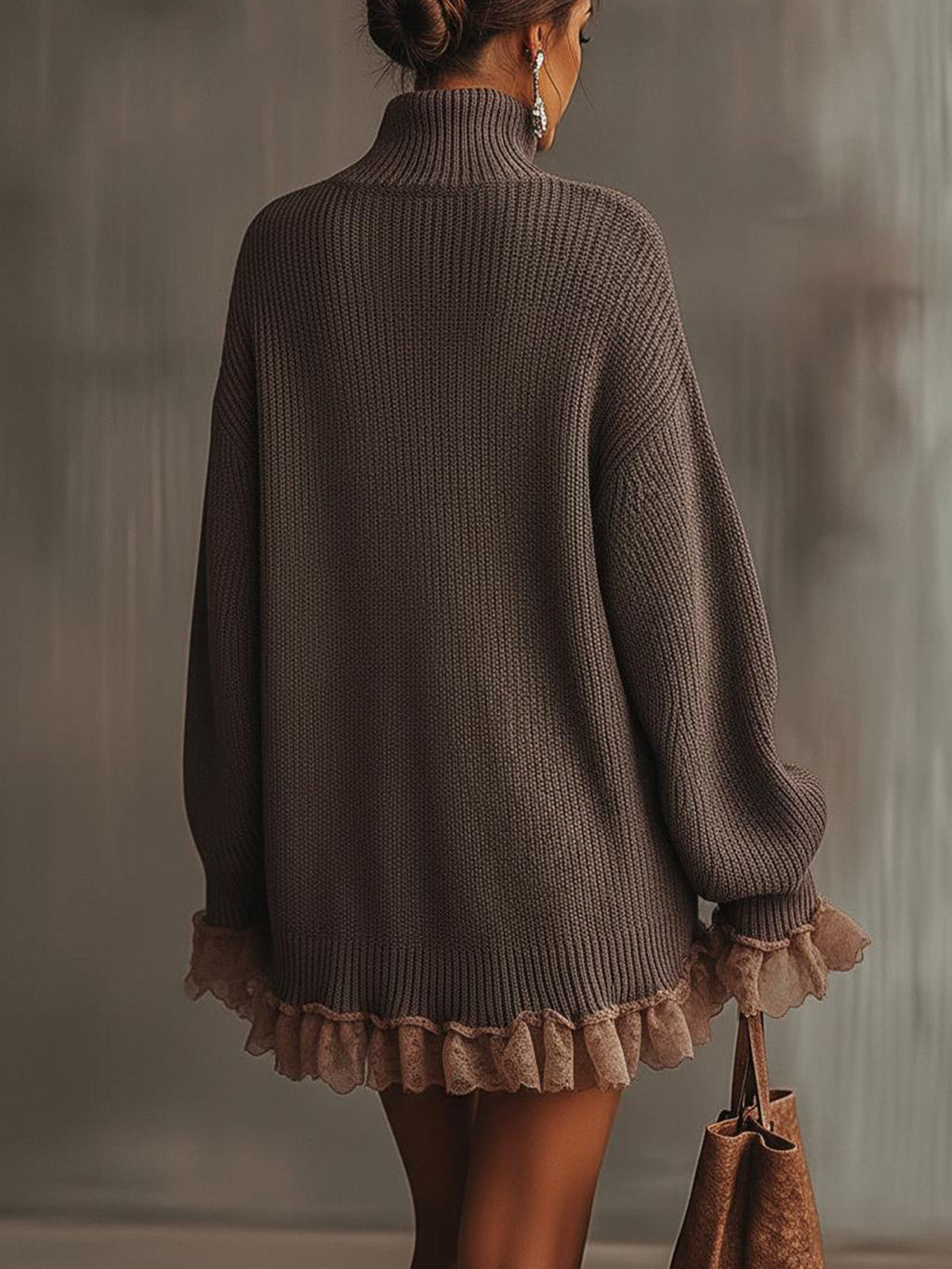 Gabriela - Vestido jersey de punto cálido con cuello alto y volantes