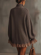 Gabriela - Vestido jersey de punto cálido con cuello alto y volantes