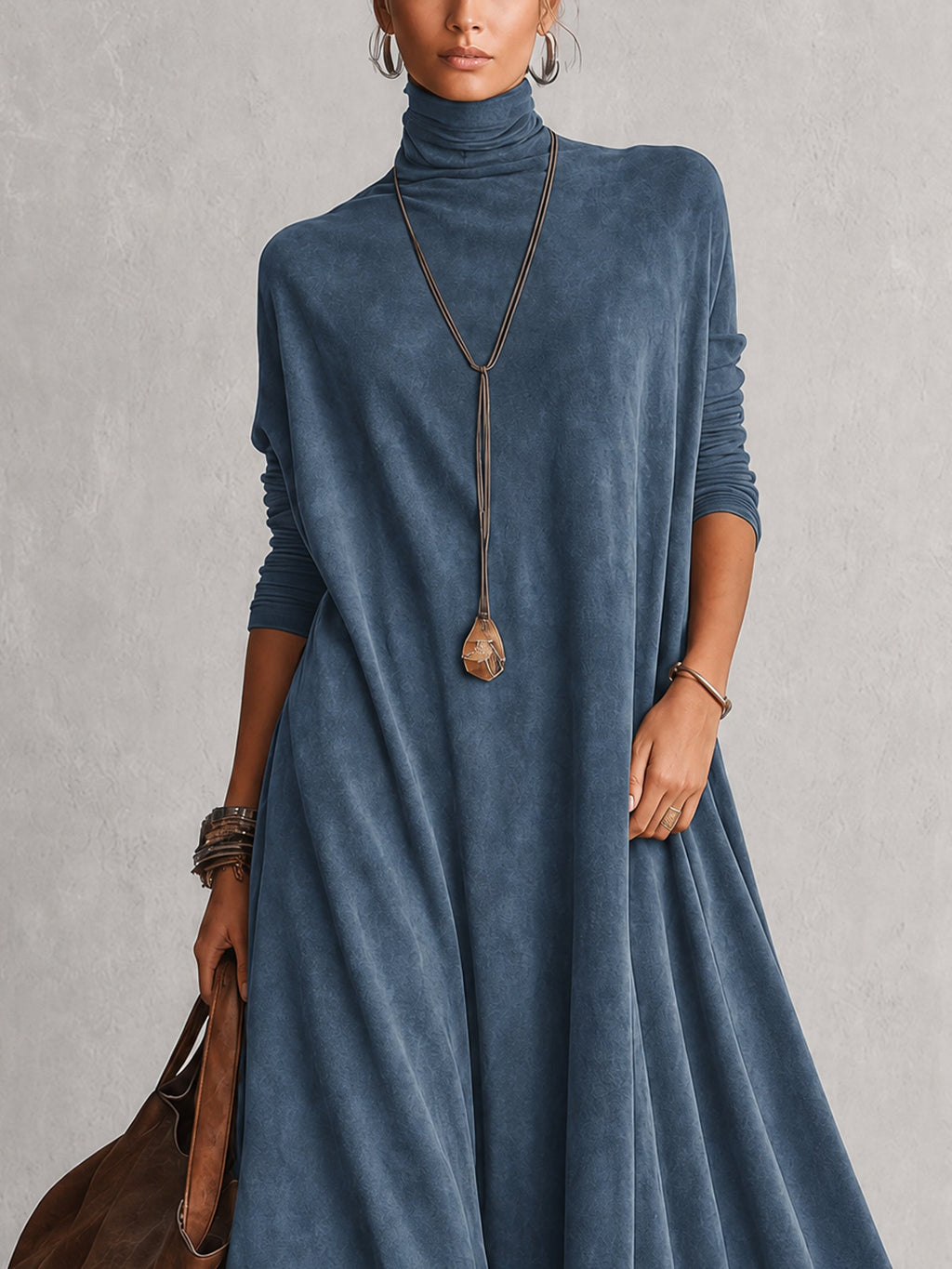PETRA | Vestido largo de efecto ante con bajo de encaje
