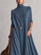 PETRA | Vestido largo de efecto ante con bajo de encaje