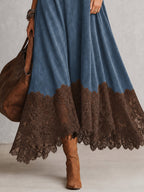 PETRA | Vestido largo de efecto ante con bajo de encaje