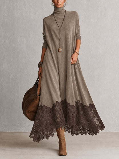 PORZIA | Vestido largo de efecto ante con bajo de encaje