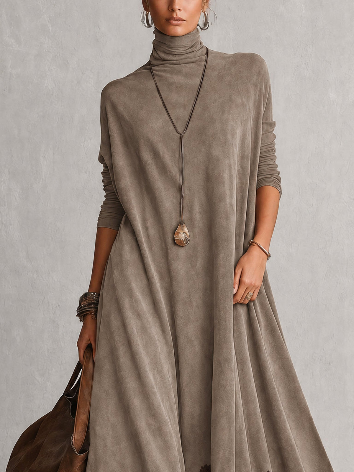 PORZIA | Vestido largo de efecto ante con bajo de encaje