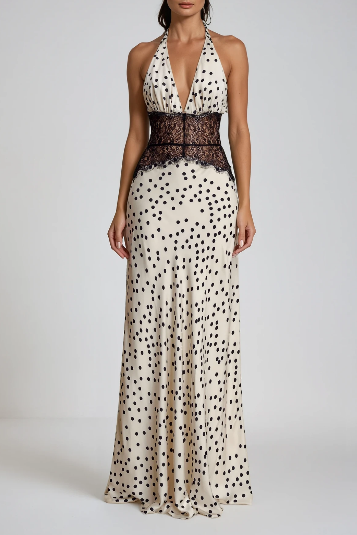 Clara - Vestido Maxi Lunares con Encaje Elegante