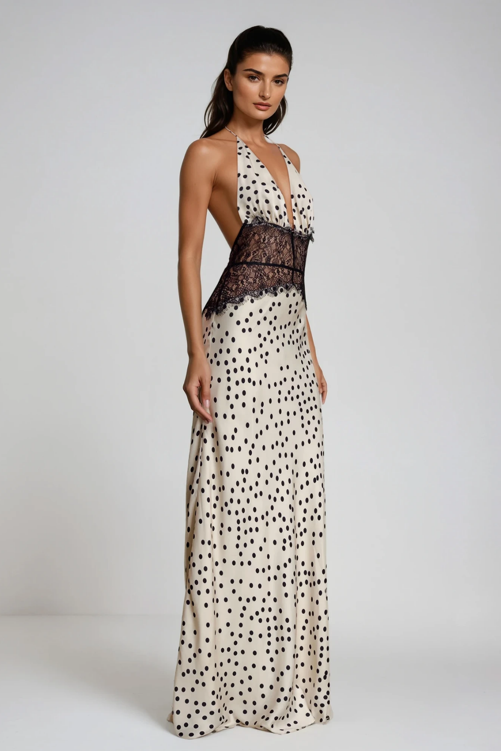Clara - Vestido Maxi Lunares con Encaje Elegante