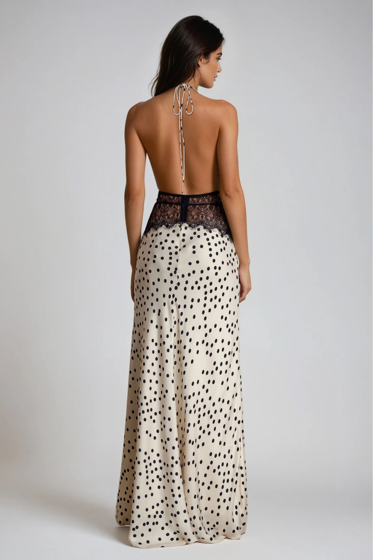 Clara - Vestido Maxi Lunares con Encaje Elegante