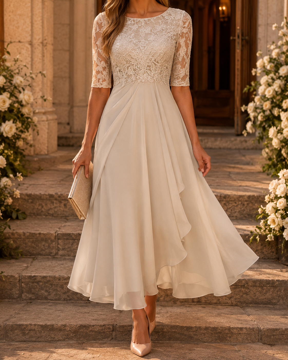 ROSE | VESTIDO MIDI DE ENCAJE QUE REALZA TU SILUETA