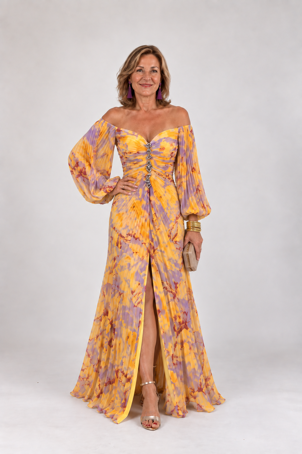 GRETA | VESTIDO LARGO CON ESTAMPADO FLORAL Y ESCOTE PROFUNDO