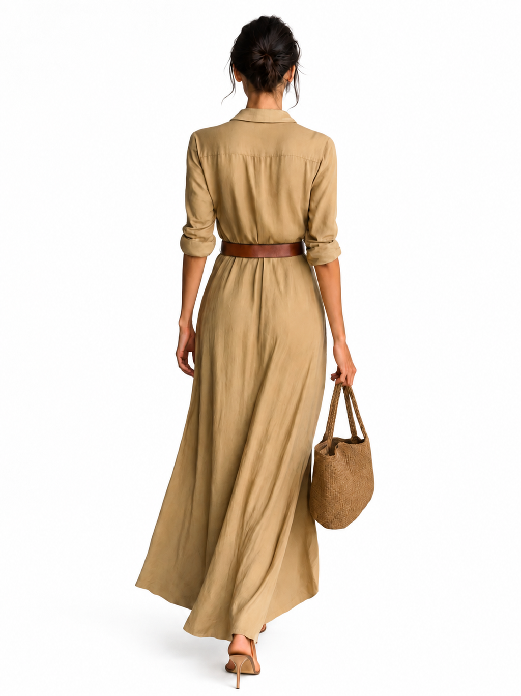 Amelia | Vestido largo con solapa y cinturón en la cintura