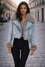 Amara - Chaqueta denim cálida con forro de pelo