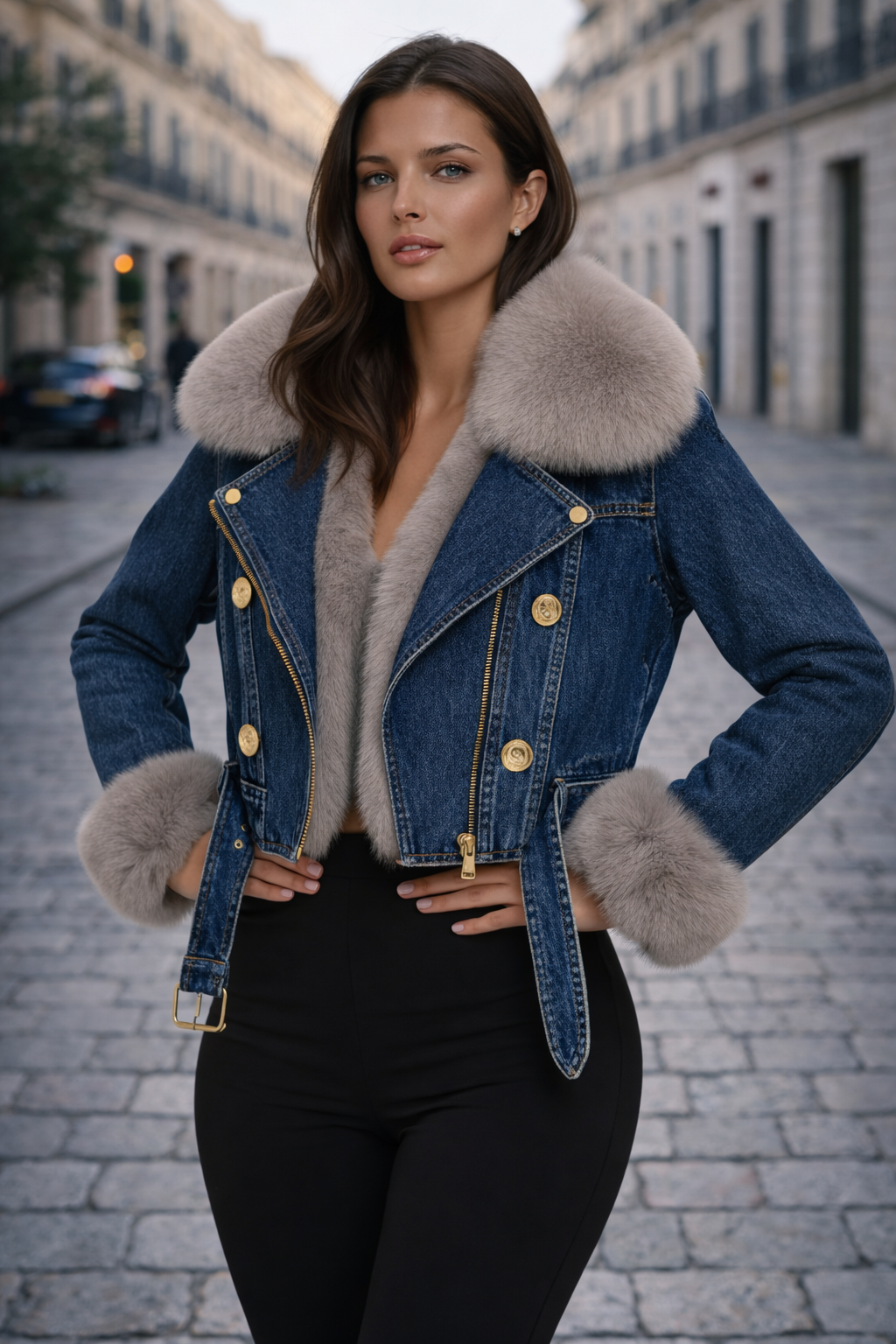 Amara - Chaqueta denim cálida con forro de pelo