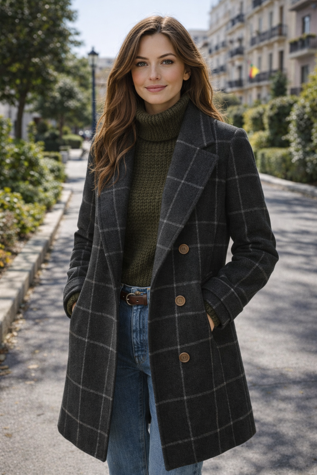 Rocío – Abrigo de cuadros Premium