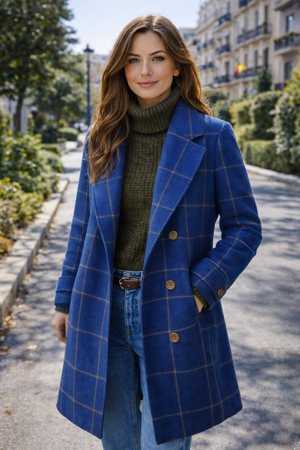 Rocío – Abrigo de cuadros Premium