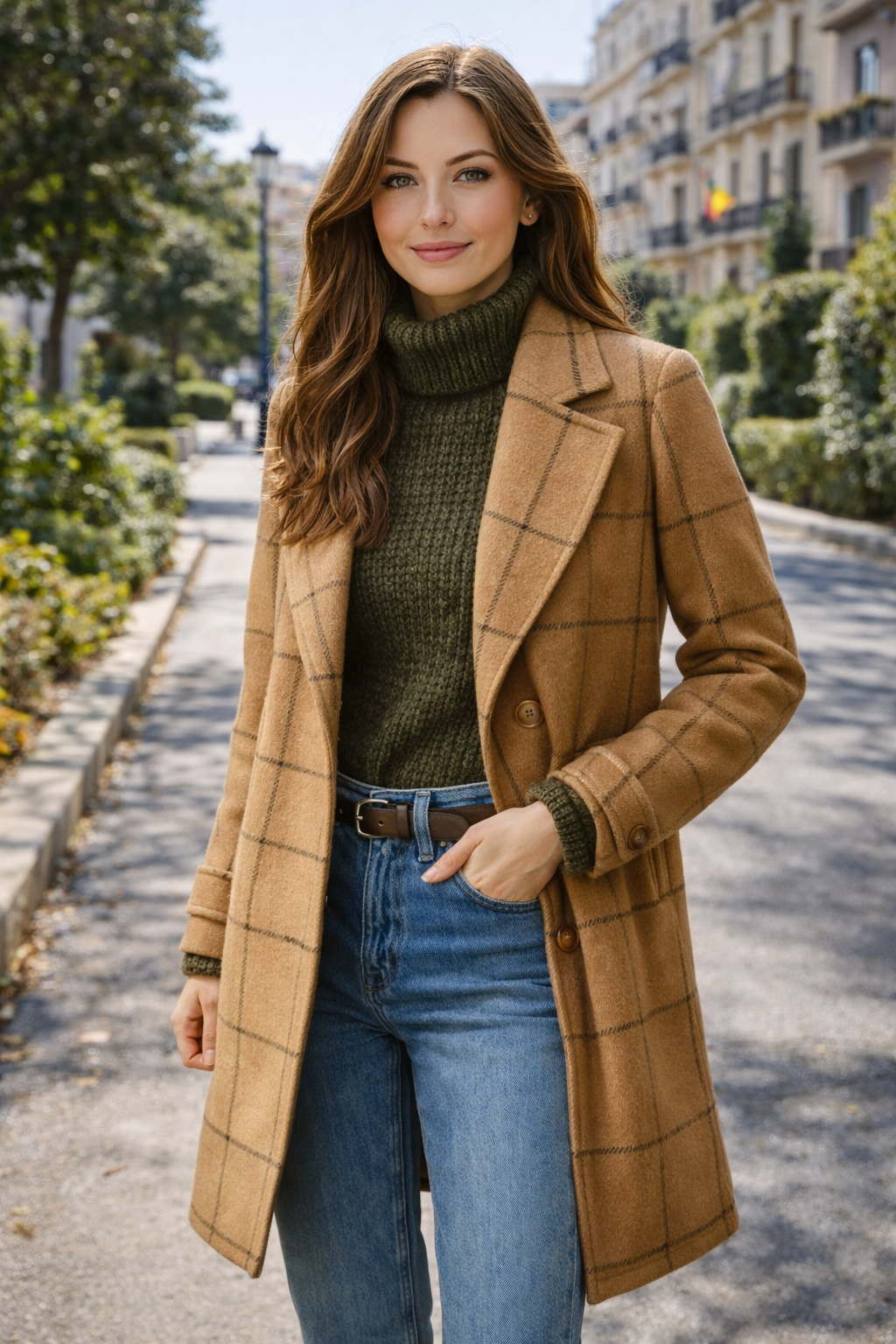 Rocío – Abrigo de cuadros Premium