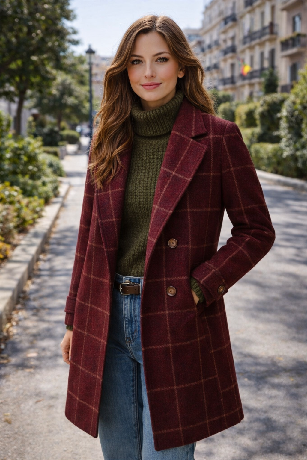 Rocío – Abrigo de cuadros Premium