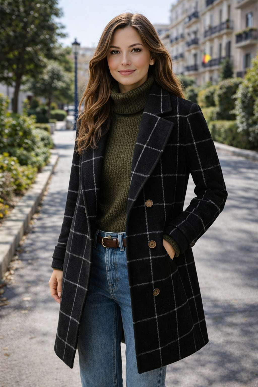 Rocío – Abrigo de cuadros Premium