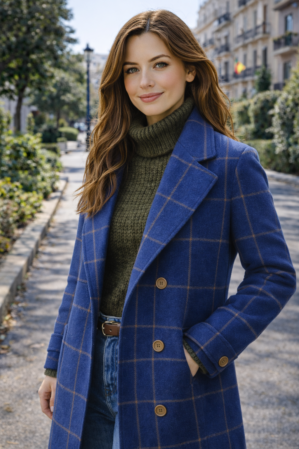 Rocío – Abrigo de cuadros Premium