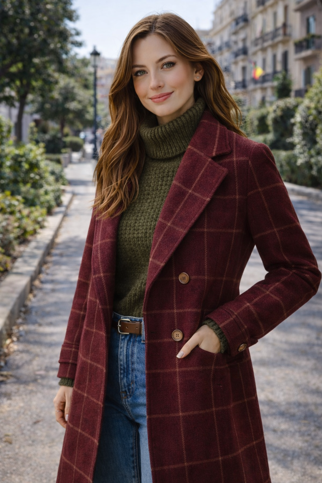 Rocío – Abrigo de cuadros Premium