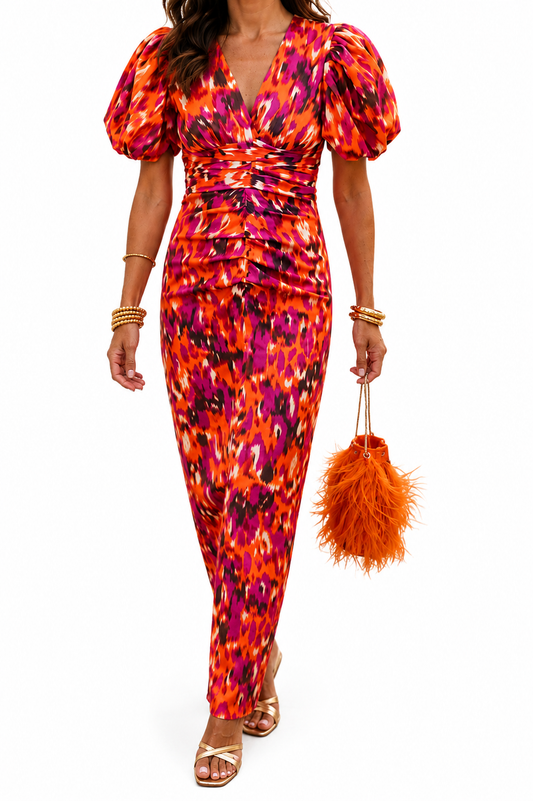 Juliette | Vestido Midi Floral con Mangas Abullonadas