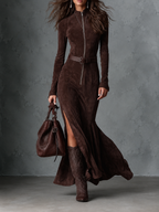 Marcella | Vestido largo marrón con cinturón