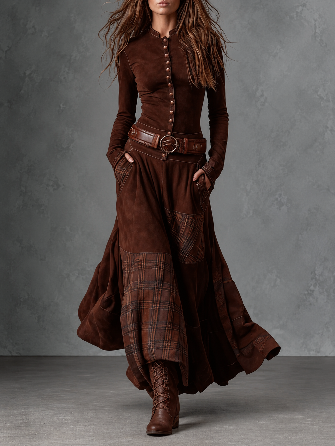 Elisa | Vestido maxi de ante con cinturón