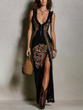 Victoire | Vestido estampado de estilo bohemio con escote pronunciado y abertura alta