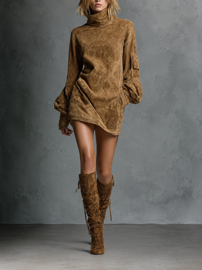 Bibiana | Minivestido oversize de ante con cuello alto