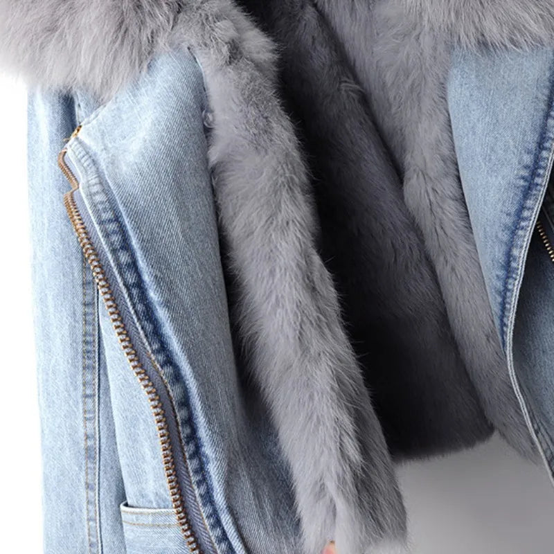 Amara - Chaqueta denim cálida con forro de pelo