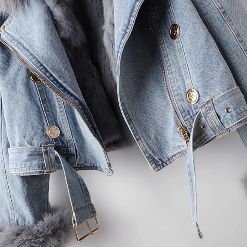 Amara - Chaqueta denim cálida con forro de pelo