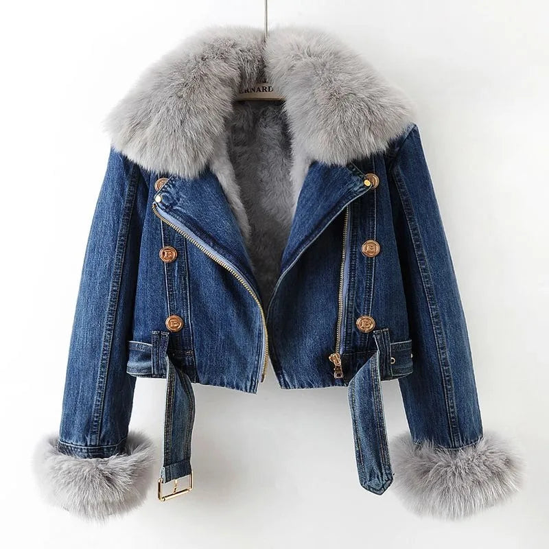 Amara - Chaqueta denim cálida con forro de pelo