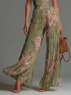 Charlotte™ | Mono holgado plisado con estampado de flores verdes