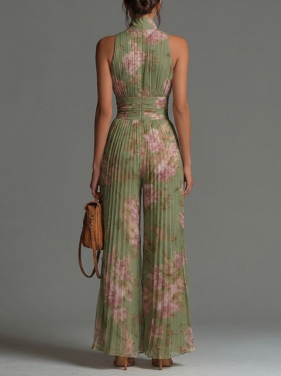 Charlotte™ | Mono holgado plisado con estampado de flores verdes