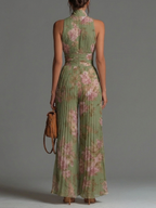 Charlotte™ | Mono holgado plisado con estampado de flores verdes