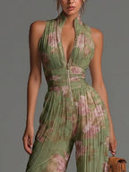 Charlotte™ | Mono holgado plisado con estampado de flores verdes