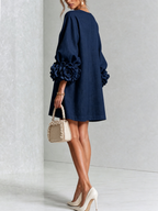 Brune | Robe courte en lin mélangé à manches bouffantes — Marine
