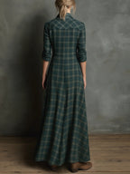 Margherita | Vestido camisero largo de cuadros verdes