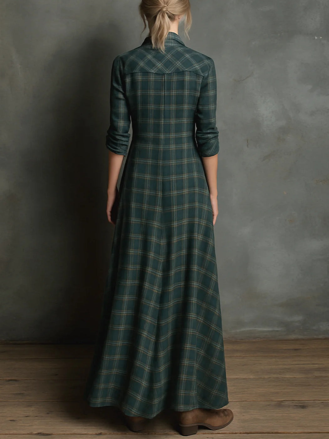 Margherita | Vestido camisero largo de cuadros verdes
