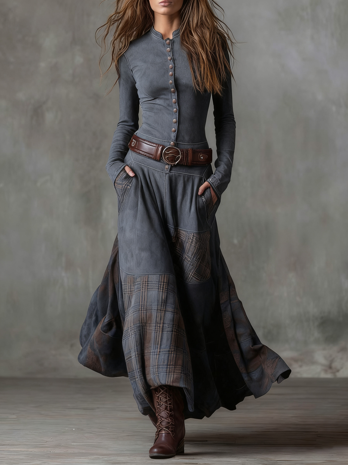 Elisa | Vestido maxi de ante con cinturón